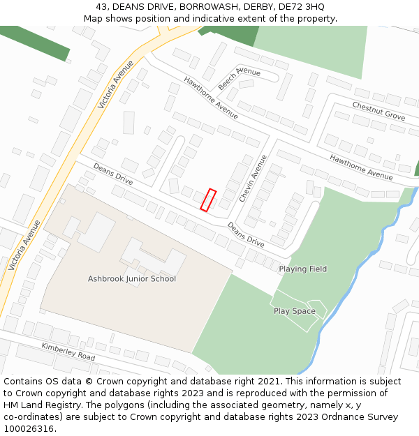 43, DEANS DRIVE, BORROWASH, DERBY, DE72 3HQ: Location map and indicative extent of plot