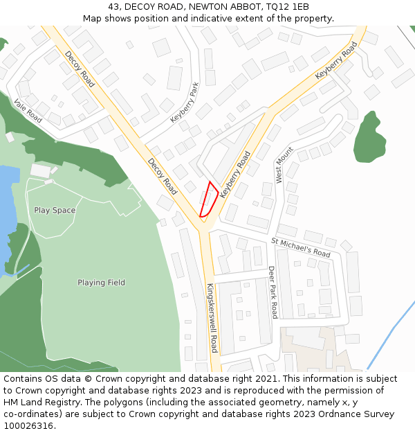 43, DECOY ROAD, NEWTON ABBOT, TQ12 1EB: Location map and indicative extent of plot