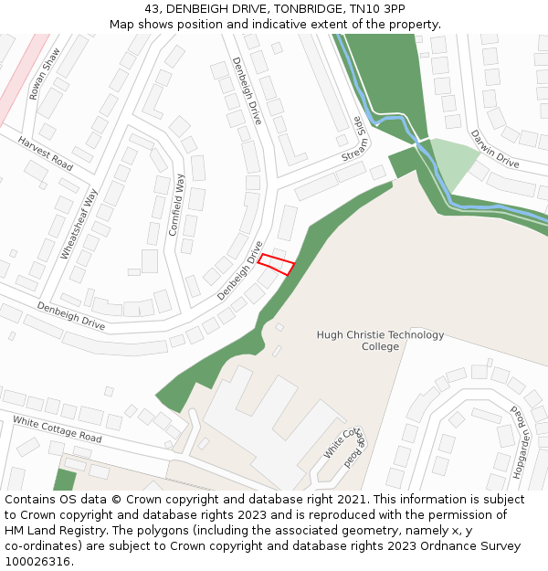 43, DENBEIGH DRIVE, TONBRIDGE, TN10 3PP: Location map and indicative extent of plot