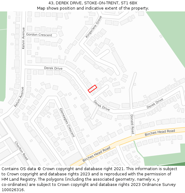 43, DEREK DRIVE, STOKE-ON-TRENT, ST1 6BX: Location map and indicative extent of plot