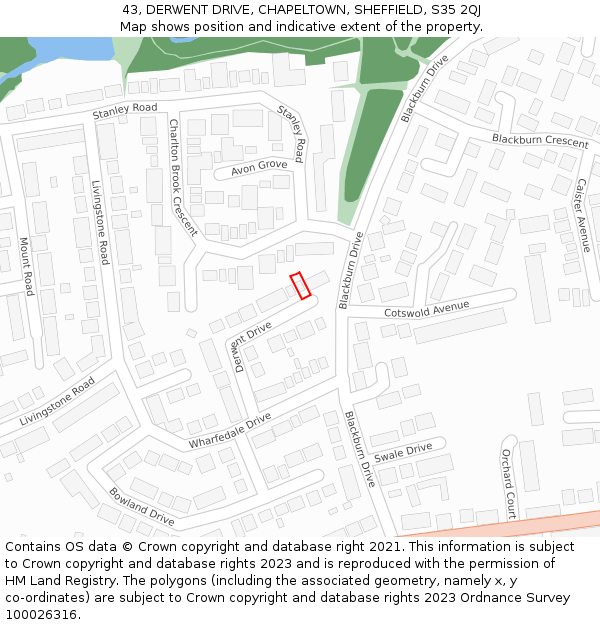 43, DERWENT DRIVE, CHAPELTOWN, SHEFFIELD, S35 2QJ: Location map and indicative extent of plot