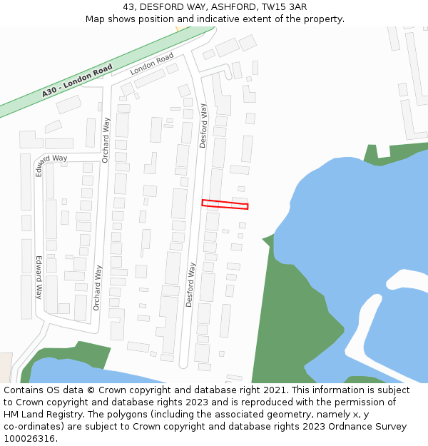 43, DESFORD WAY, ASHFORD, TW15 3AR: Location map and indicative extent of plot