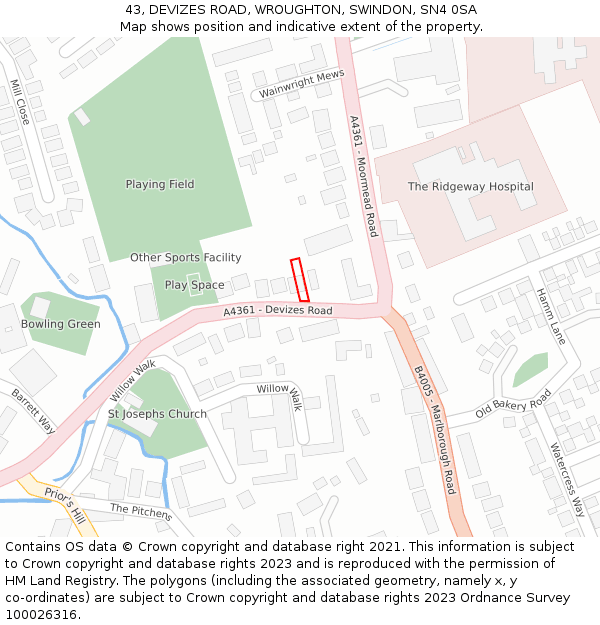 43, DEVIZES ROAD, WROUGHTON, SWINDON, SN4 0SA: Location map and indicative extent of plot