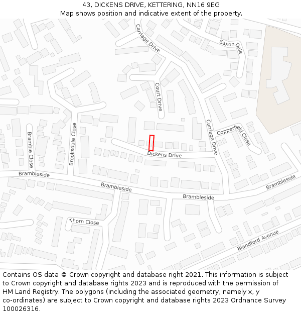 43, DICKENS DRIVE, KETTERING, NN16 9EG: Location map and indicative extent of plot