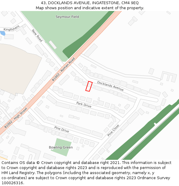 43, DOCKLANDS AVENUE, INGATESTONE, CM4 9EQ: Location map and indicative extent of plot