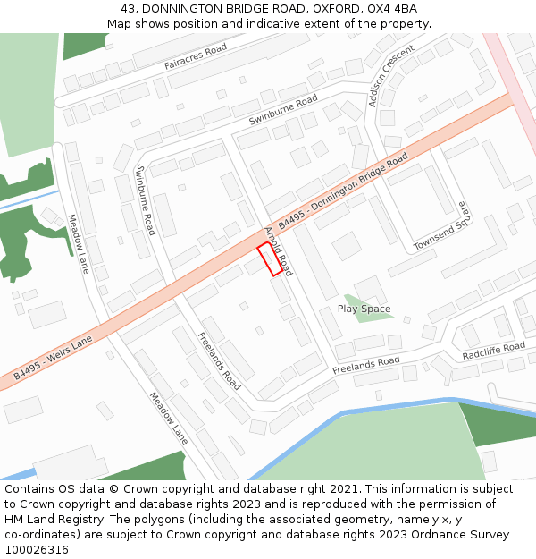 43, DONNINGTON BRIDGE ROAD, OXFORD, OX4 4BA: Location map and indicative extent of plot