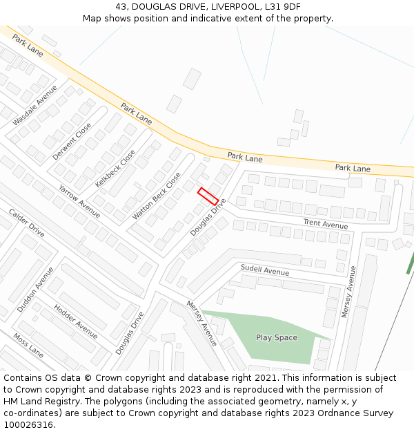 43, DOUGLAS DRIVE, LIVERPOOL, L31 9DF: Location map and indicative extent of plot