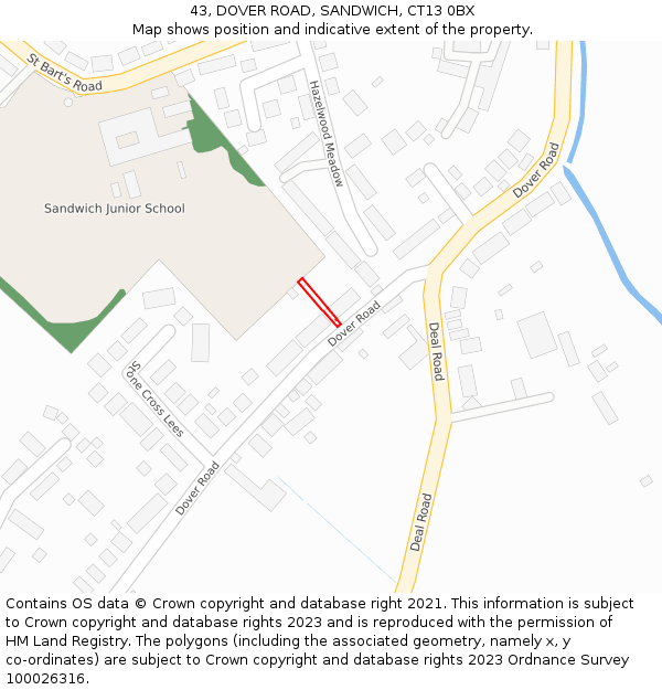 43, DOVER ROAD, SANDWICH, CT13 0BX: Location map and indicative extent of plot