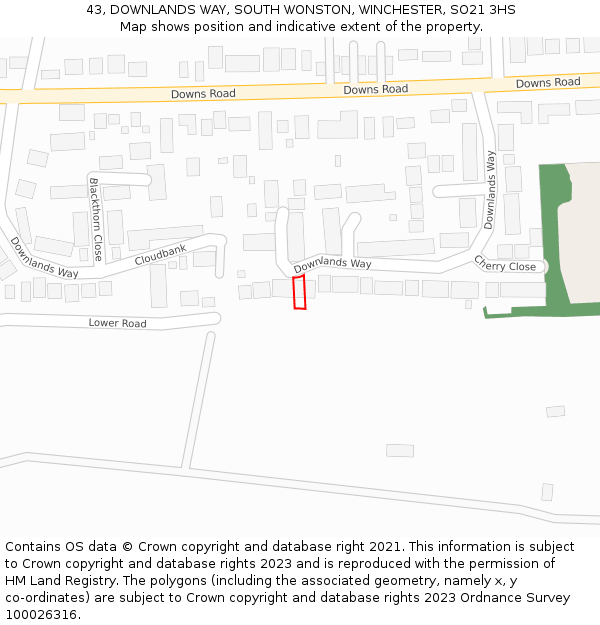 43, DOWNLANDS WAY, SOUTH WONSTON, WINCHESTER, SO21 3HS: Location map and indicative extent of plot