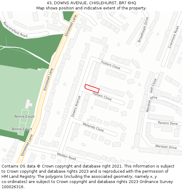 43, DOWNS AVENUE, CHISLEHURST, BR7 6HQ: Location map and indicative extent of plot