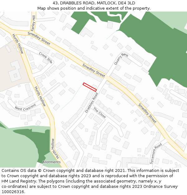 43, DRABBLES ROAD, MATLOCK, DE4 3LD: Location map and indicative extent of plot