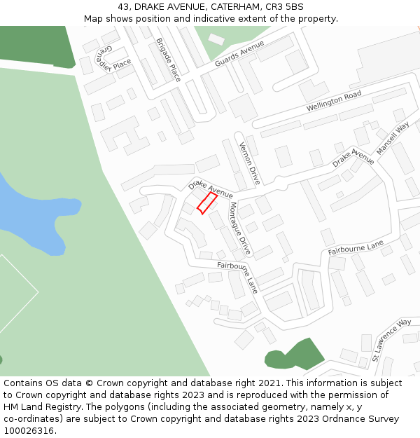 43, DRAKE AVENUE, CATERHAM, CR3 5BS: Location map and indicative extent of plot