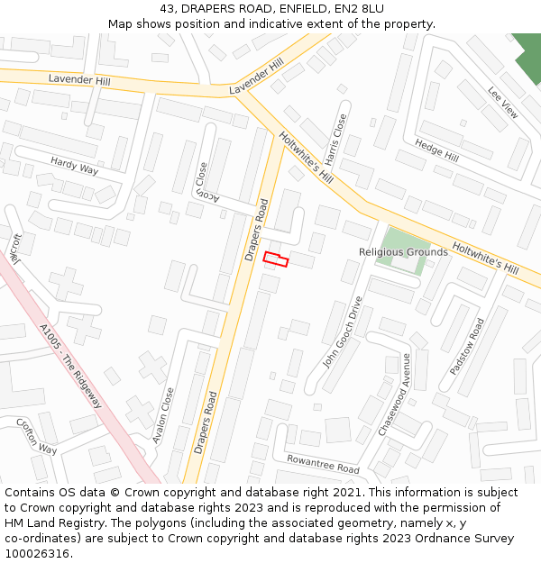 43, DRAPERS ROAD, ENFIELD, EN2 8LU: Location map and indicative extent of plot