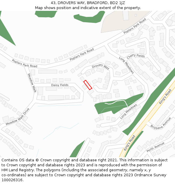 43, DROVERS WAY, BRADFORD, BD2 1JZ: Location map and indicative extent of plot