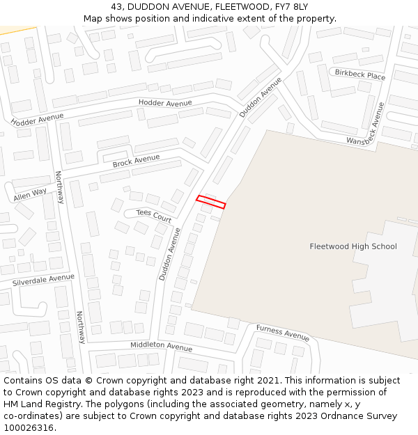 43, DUDDON AVENUE, FLEETWOOD, FY7 8LY: Location map and indicative extent of plot