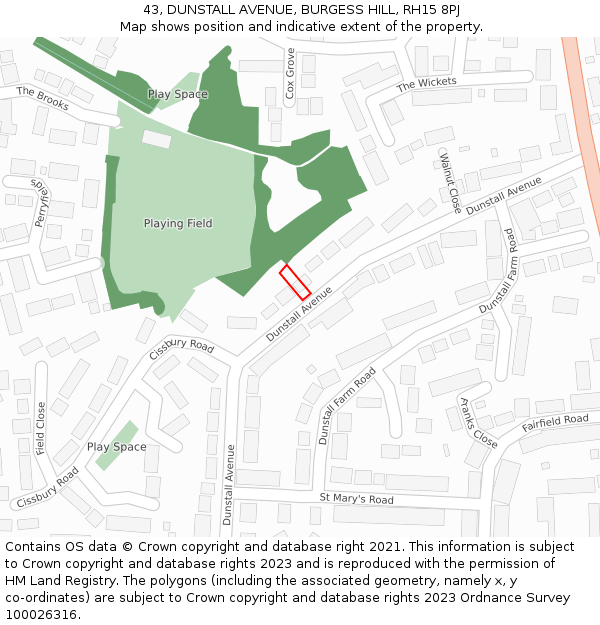 43, DUNSTALL AVENUE, BURGESS HILL, RH15 8PJ: Location map and indicative extent of plot