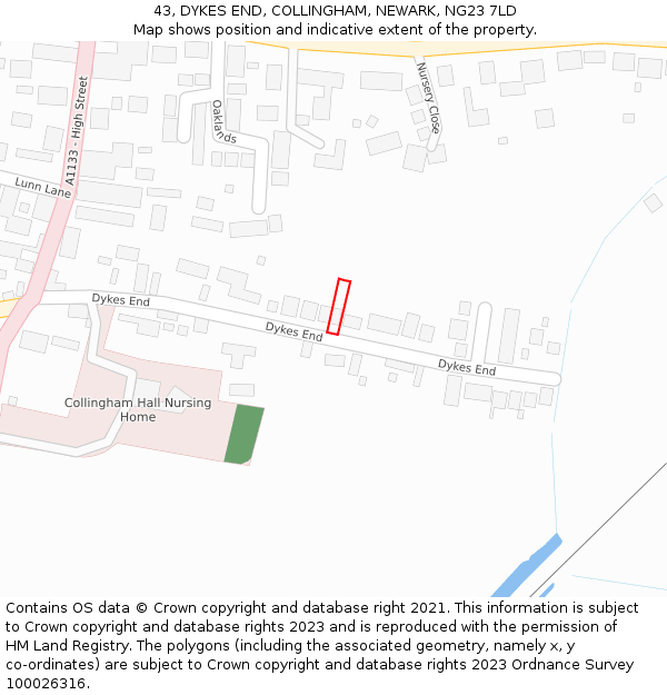 43, DYKES END, COLLINGHAM, NEWARK, NG23 7LD: Location map and indicative extent of plot