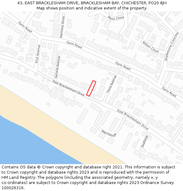 43, EAST BRACKLESHAM DRIVE, BRACKLESHAM BAY, CHICHESTER, PO20 8JH: Location map and indicative extent of plot