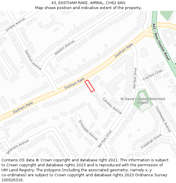 43, EASTHAM RAKE, WIRRAL, CH62 9AN: Location map and indicative extent of plot