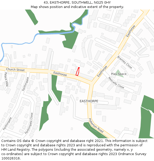 43, EASTHORPE, SOUTHWELL, NG25 0HY: Location map and indicative extent of plot