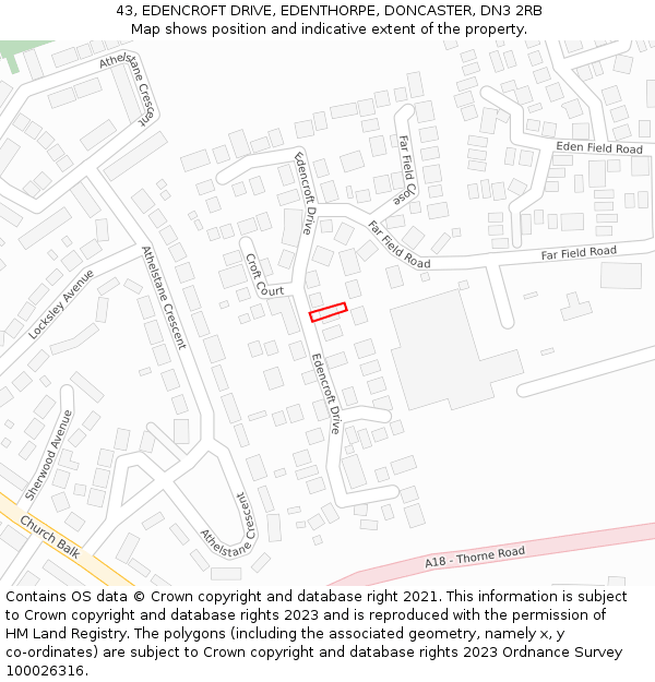 43, EDENCROFT DRIVE, EDENTHORPE, DONCASTER, DN3 2RB: Location map and indicative extent of plot
