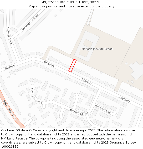 43, EDGEBURY, CHISLEHURST, BR7 6JL: Location map and indicative extent of plot