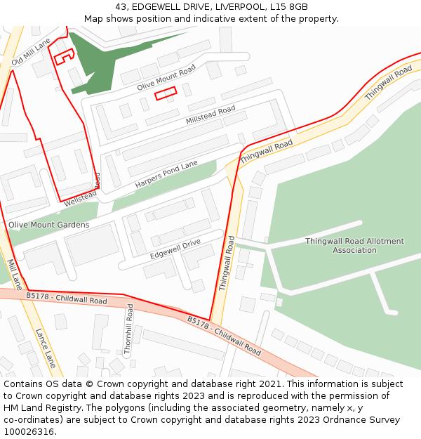 43, EDGEWELL DRIVE, LIVERPOOL, L15 8GB: Location map and indicative extent of plot