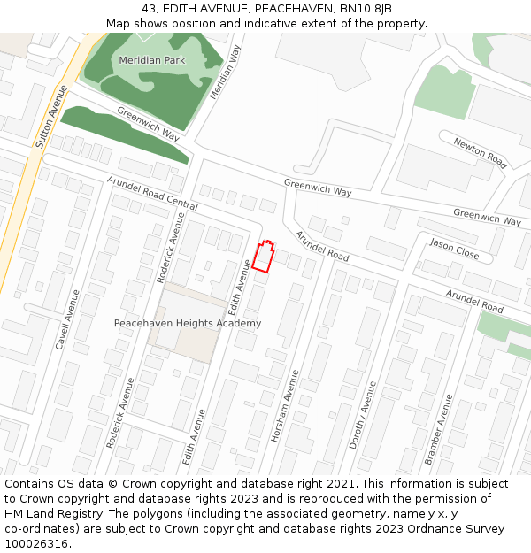 43, EDITH AVENUE, PEACEHAVEN, BN10 8JB: Location map and indicative extent of plot