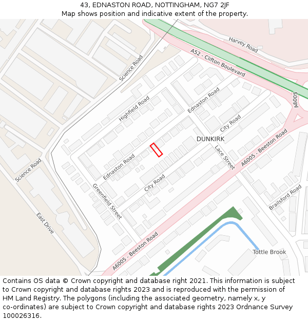 43, EDNASTON ROAD, NOTTINGHAM, NG7 2JF: Location map and indicative extent of plot