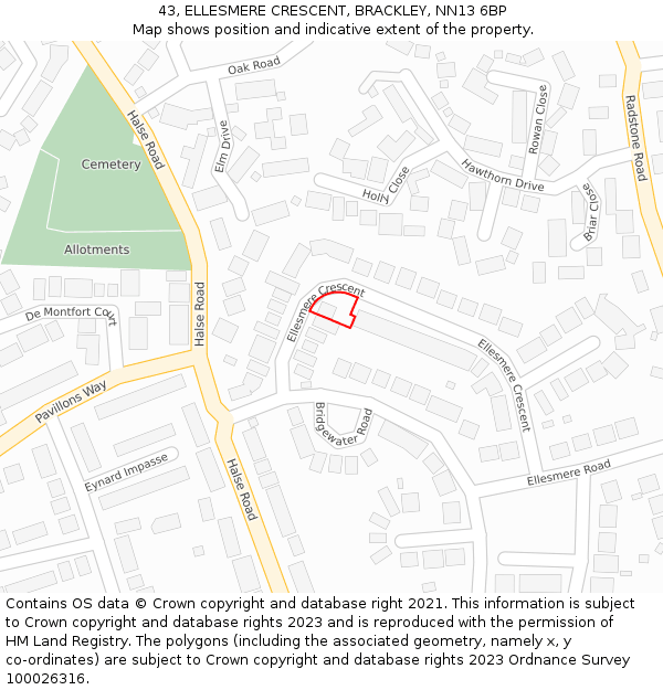 43, ELLESMERE CRESCENT, BRACKLEY, NN13 6BP: Location map and indicative extent of plot