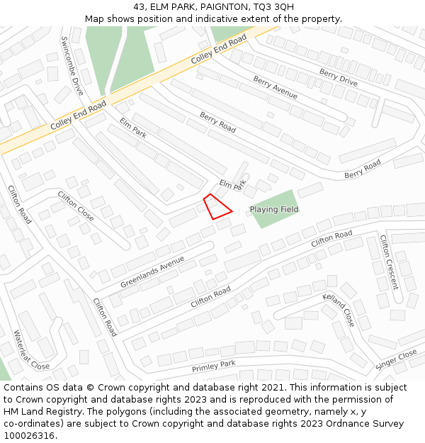 43, ELM PARK, PAIGNTON, TQ3 3QH: Location map and indicative extent of plot