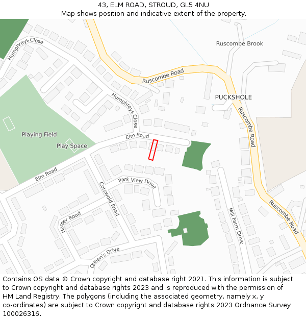 43, ELM ROAD, STROUD, GL5 4NU: Location map and indicative extent of plot