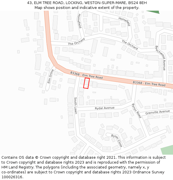 43, ELM TREE ROAD, LOCKING, WESTON-SUPER-MARE, BS24 8EH: Location map and indicative extent of plot