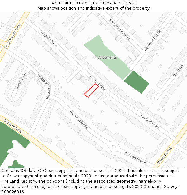 43, ELMFIELD ROAD, POTTERS BAR, EN6 2JJ: Location map and indicative extent of plot