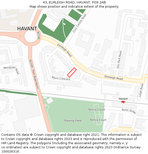 43, ELMLEIGH ROAD, HAVANT, PO9 2AB: Location map and indicative extent of plot