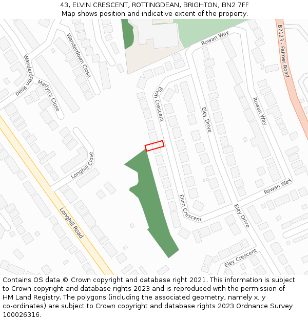 43, ELVIN CRESCENT, ROTTINGDEAN, BRIGHTON, BN2 7FF: Location map and indicative extent of plot