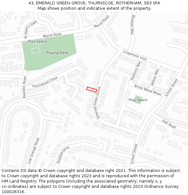 43, EMERALD GREEN GROVE, THURNSCOE, ROTHERHAM, S63 0FA: Location map and indicative extent of plot