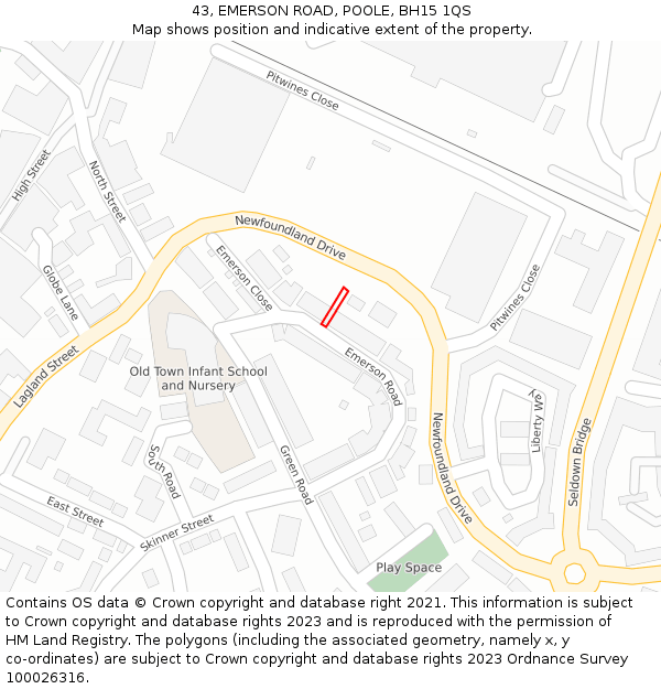 43, EMERSON ROAD, POOLE, BH15 1QS: Location map and indicative extent of plot