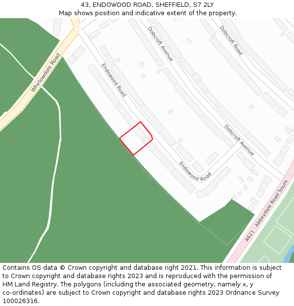 43, ENDOWOOD ROAD, SHEFFIELD, S7 2LY: Location map and indicative extent of plot