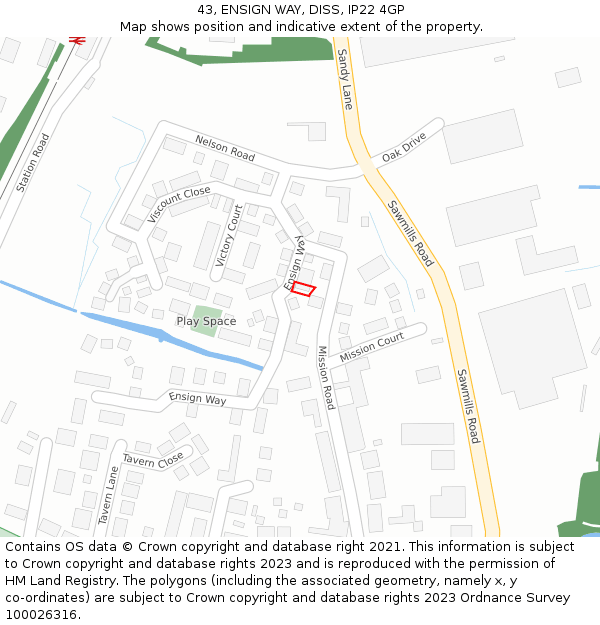 43, ENSIGN WAY, DISS, IP22 4GP: Location map and indicative extent of plot