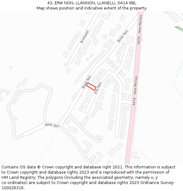 43, ERW NON, LLANNON, LLANELLI, SA14 6BL: Location map and indicative extent of plot