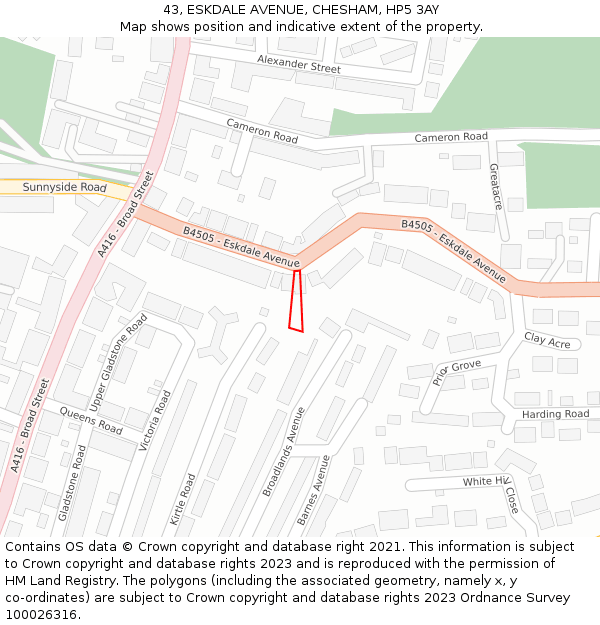 43, ESKDALE AVENUE, CHESHAM, HP5 3AY: Location map and indicative extent of plot