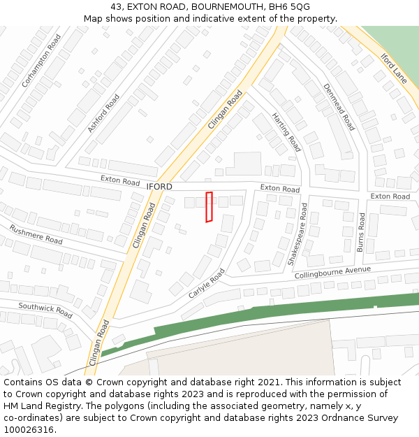 43, EXTON ROAD, BOURNEMOUTH, BH6 5QG: Location map and indicative extent of plot