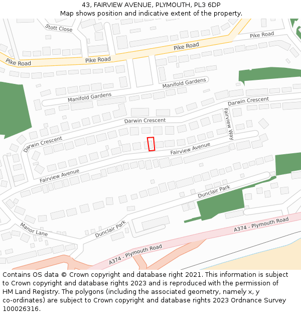 43, FAIRVIEW AVENUE, PLYMOUTH, PL3 6DP: Location map and indicative extent of plot