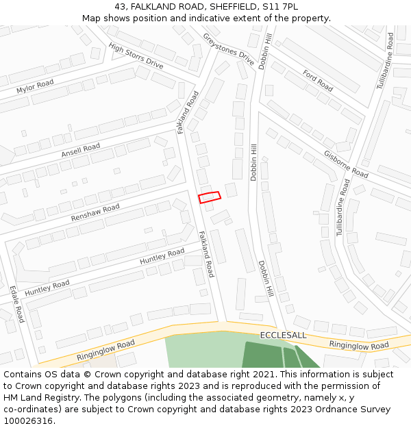 43, FALKLAND ROAD, SHEFFIELD, S11 7PL: Location map and indicative extent of plot