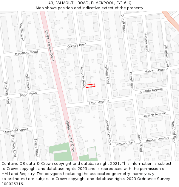 43, FALMOUTH ROAD, BLACKPOOL, FY1 6LQ: Location map and indicative extent of plot