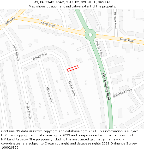 43, FALSTAFF ROAD, SHIRLEY, SOLIHULL, B90 2AF: Location map and indicative extent of plot