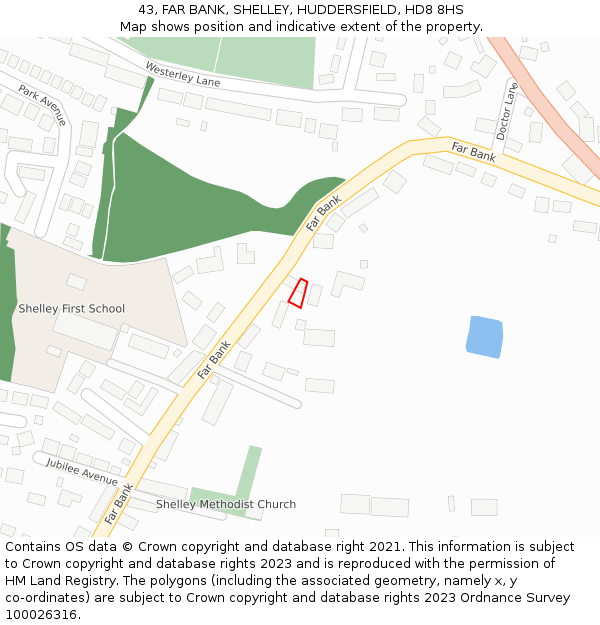 43, FAR BANK, SHELLEY, HUDDERSFIELD, HD8 8HS: Location map and indicative extent of plot