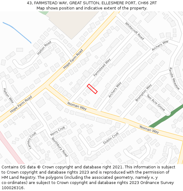 43, FARMSTEAD WAY, GREAT SUTTON, ELLESMERE PORT, CH66 2RT: Location map and indicative extent of plot