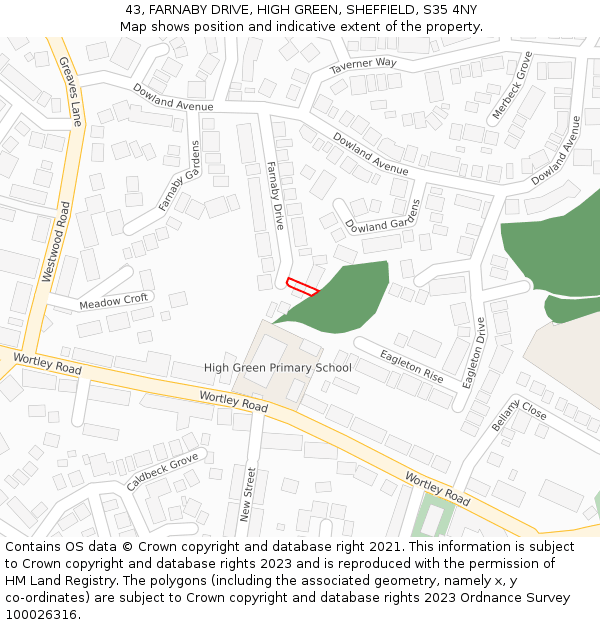 43, FARNABY DRIVE, HIGH GREEN, SHEFFIELD, S35 4NY: Location map and indicative extent of plot